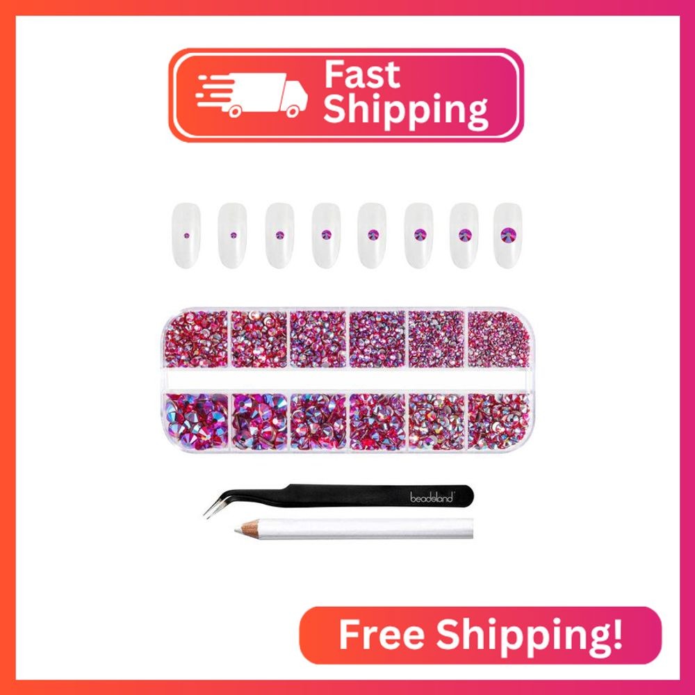 Beadsland Rhinestones for Makeup,8 Sizes 2500pcs Light Red AB Flatback Rhineston