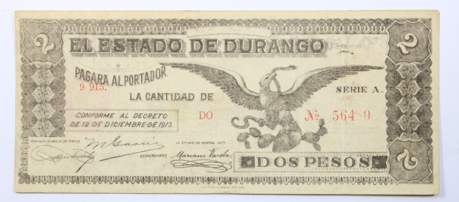 1 Peso 1913 Estado de Durango, Mexico,  VF   # 0503
