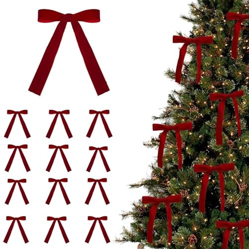 24 Pcs Velvet Bows for Christmas Tree,Velvet Christmas Tree Bows Door Garland 