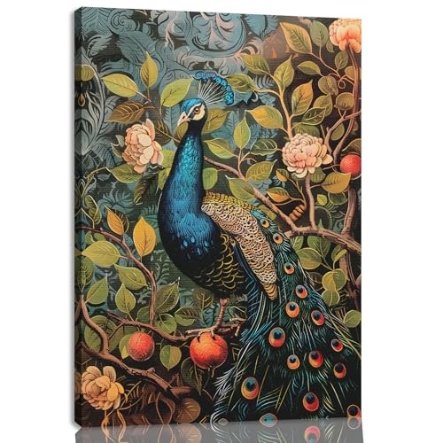 Morris William 18"L x 12"W Peacock Wall Art Stretched Canvas on A Wooden Frame
