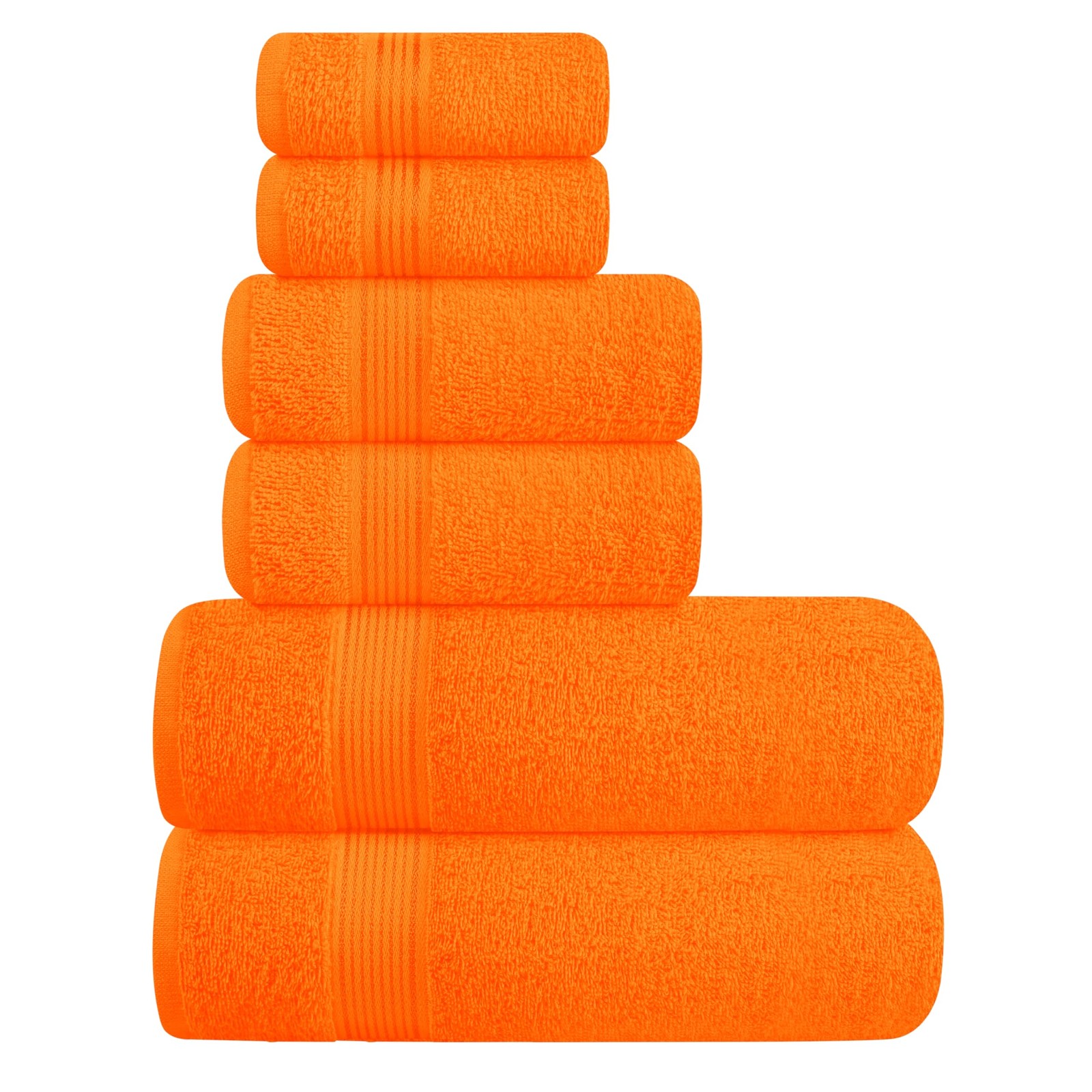 Elvana Home Ultra Soft 6 Pack Cotton Towel Set, Contains 2 12" x 12", Orange 