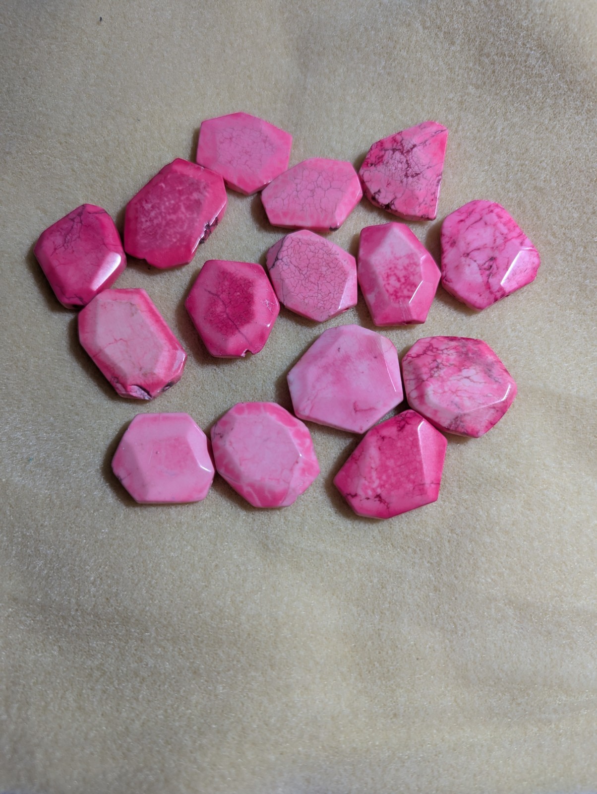 Loose Pink Turquoise Beads Faceted Flat Shape for Jewelry Making