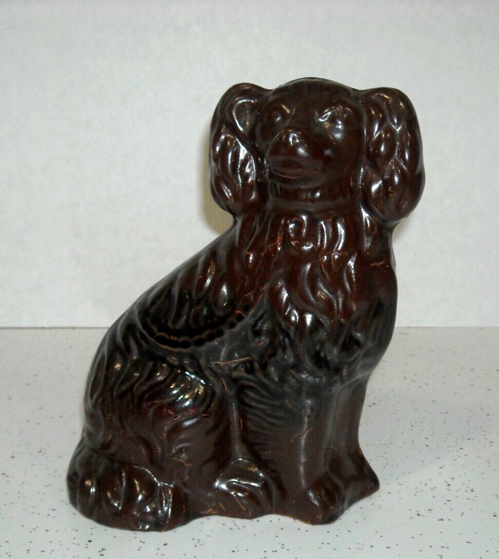 Tall 8 3/4" Brown Albany Slip Glazed Figural Spaniel Dog Stoneware Illinois