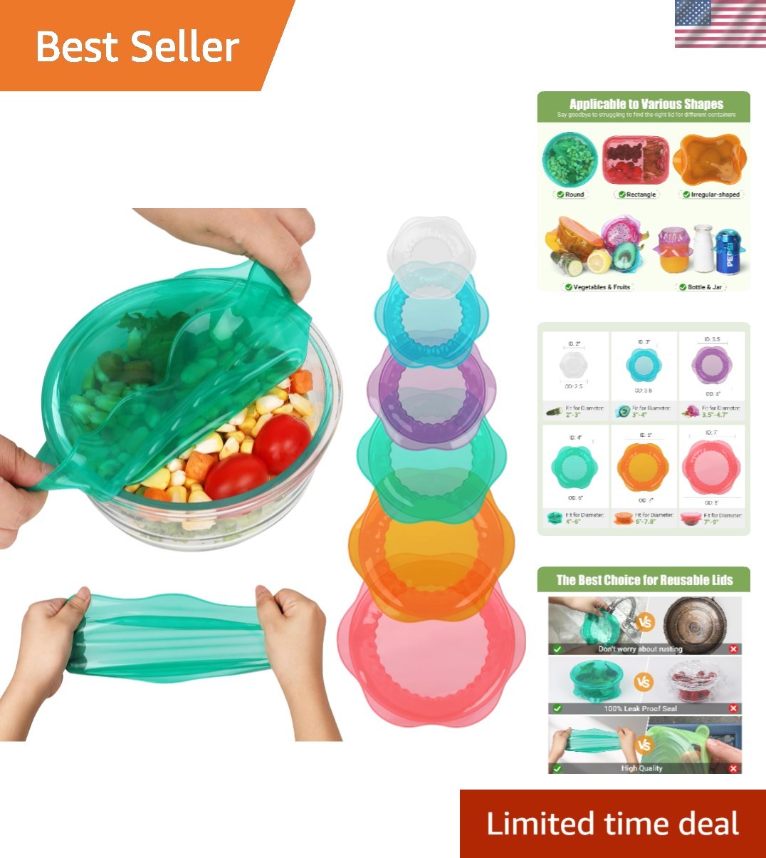 Silicone Stretch Lids for Food Storage in Fridge, Reusable Elastic Bowl Covers f