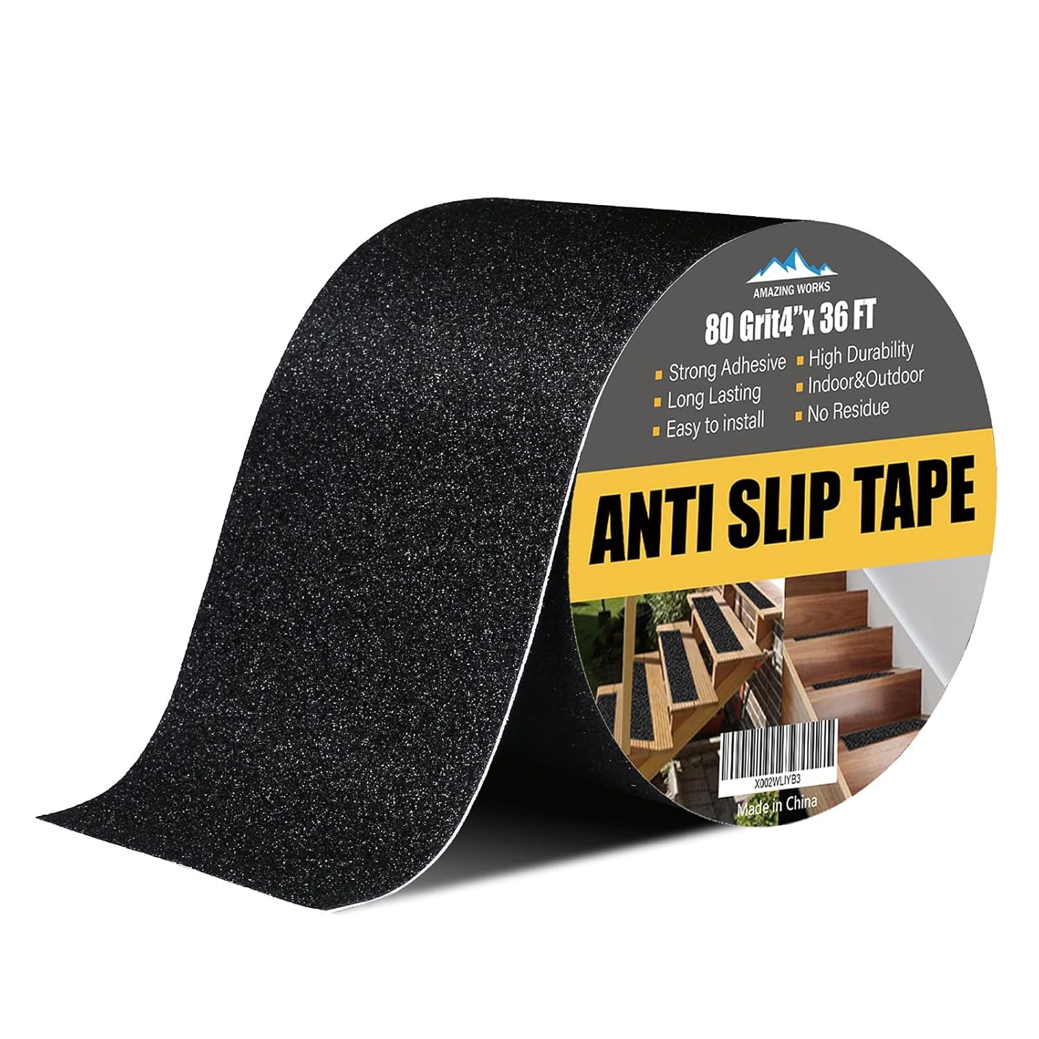 Heavy Duty Anti-Slip Grip Tape 4" x 36' High Traction 80 Grit Non-Slip