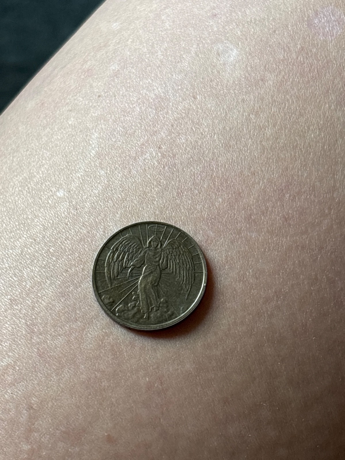 Rare and vintage two toned rose gold and gold colored Guardian Angel coin