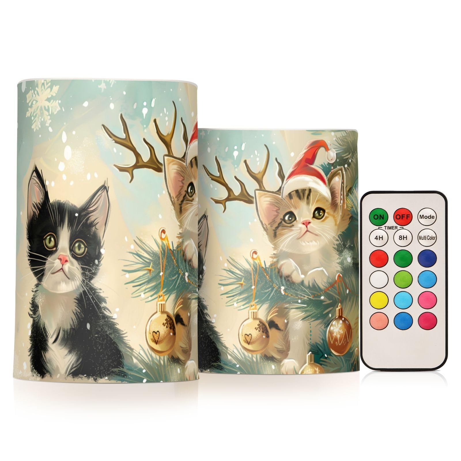 Christmas Cat with Tree Decorations04 Flickering Flameless Candles Battery Op...