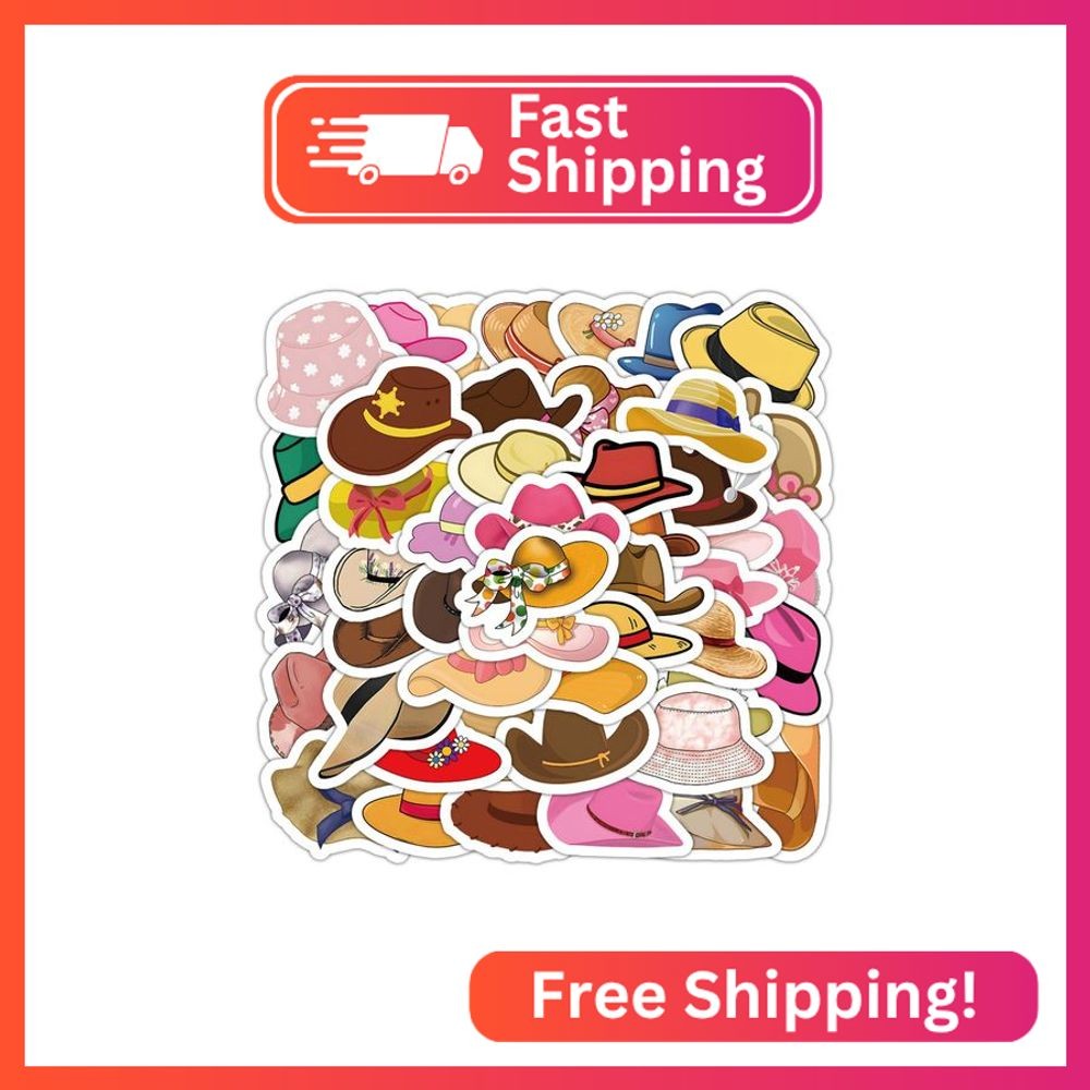MUYINGZHUO Fashion Hat Stickers, 50PCs Cowboy Y2K Stickers for Laptop, Hydro Fla