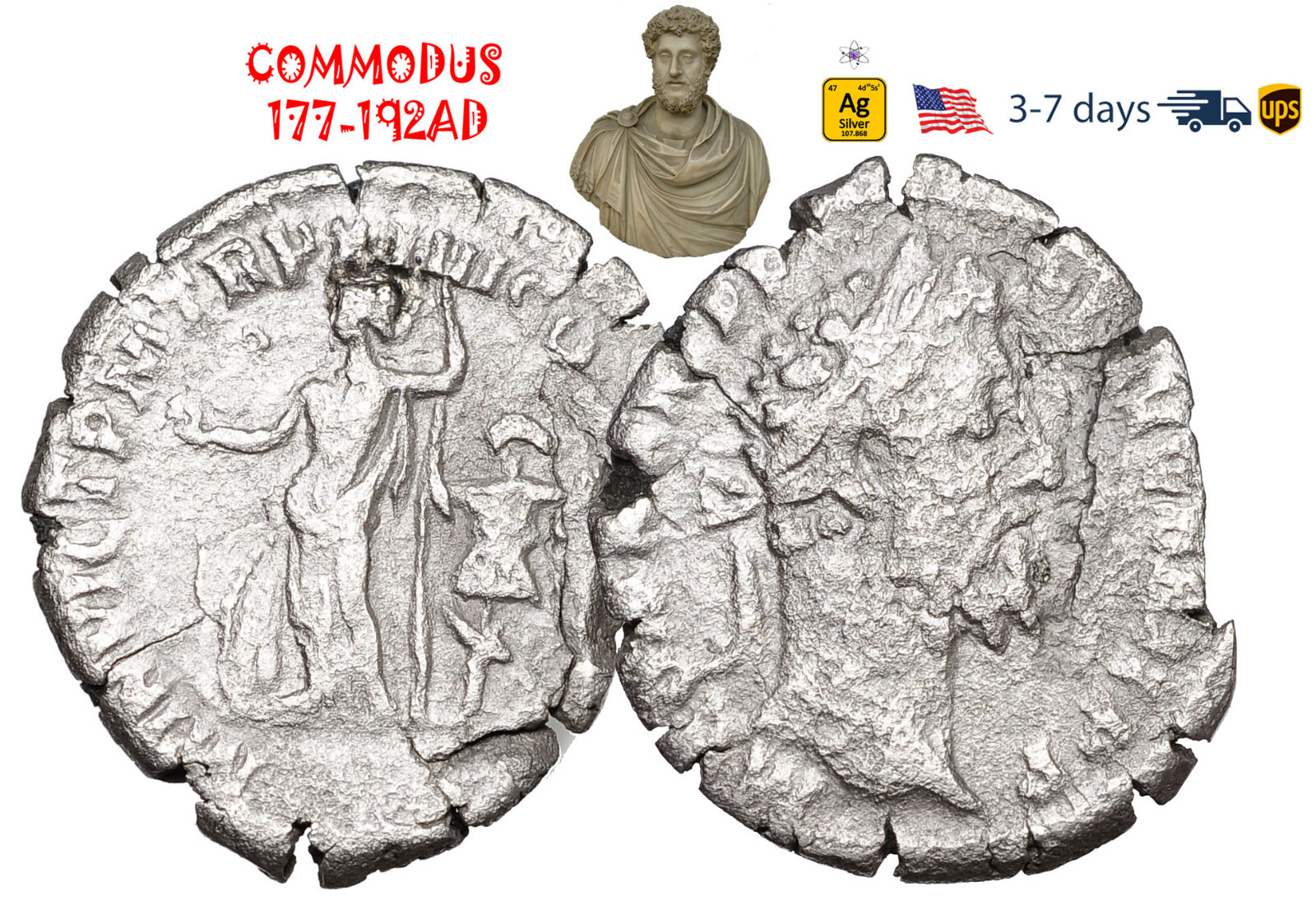 Ancient Roman Empire Coin Silver Denarius COMMODUS 177 - 192 AD Authentic #32178