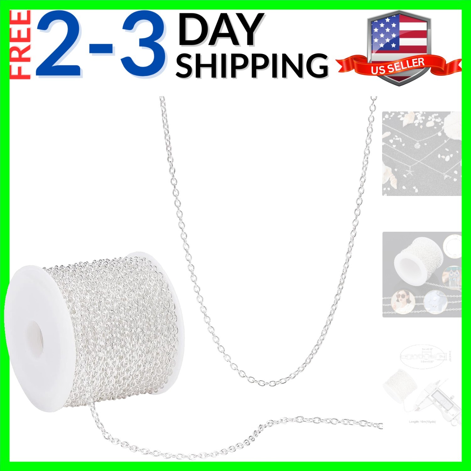 32ft Necklace Chains 2mm Silver Iron Cross Chain Link Cable O-Shaped Chain Cr...