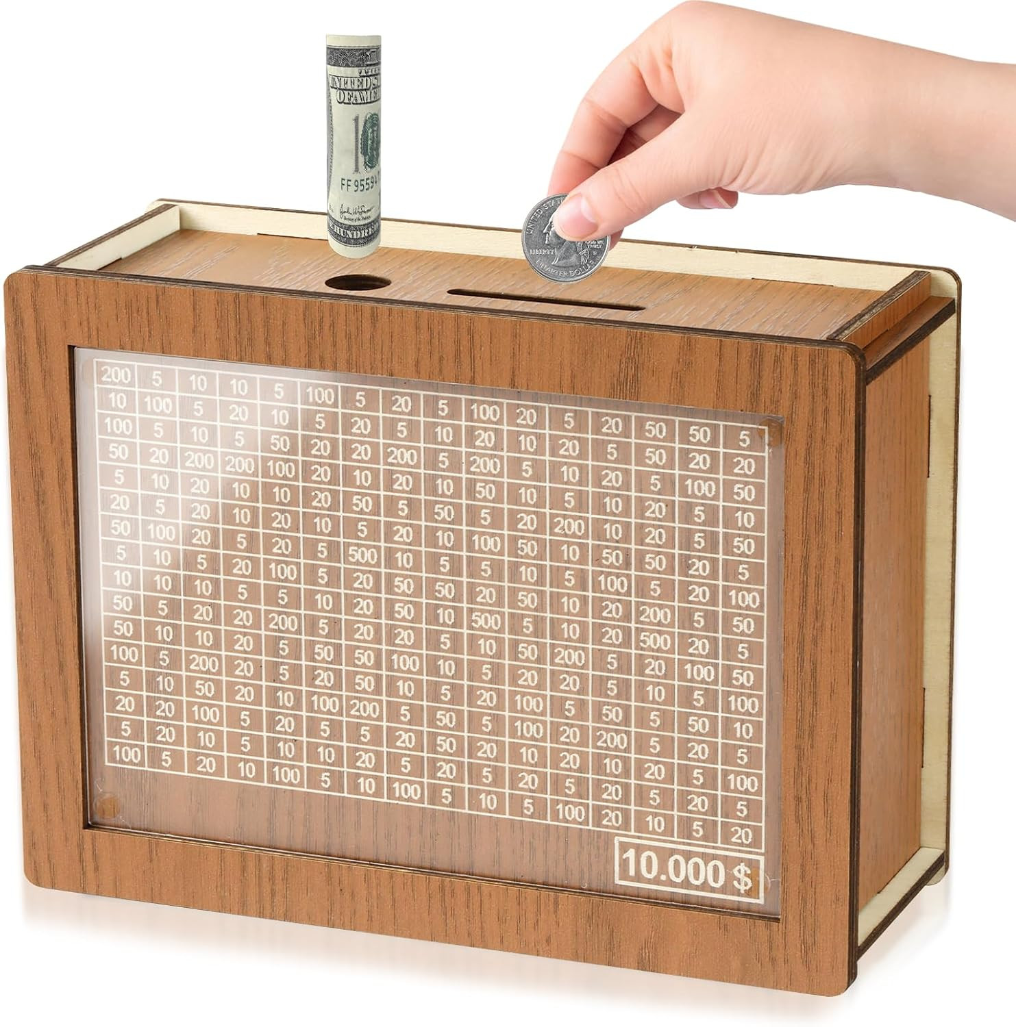 10000 Savings Challenge Box, Money Saver Box 10K Smash, Wooden Digital save Pigg