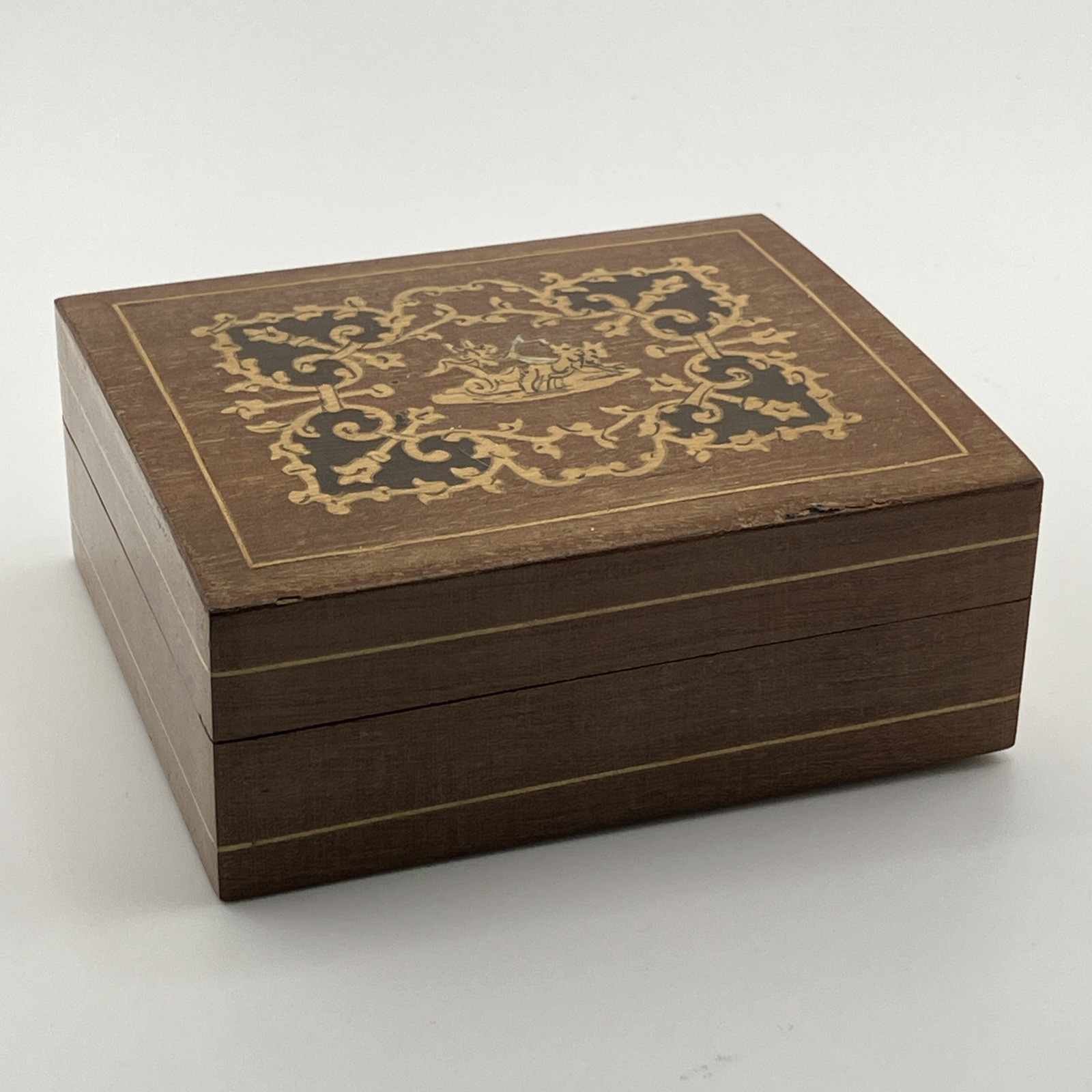 Vintage Wood Inlay Jewelry /Trinket Box Hinged