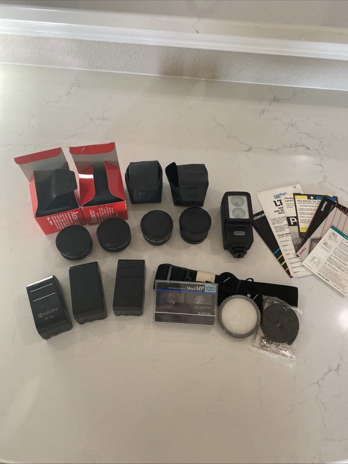 Camera Accessories Lot of Rechargeable Batteries, Photo Lenses, & Straps
