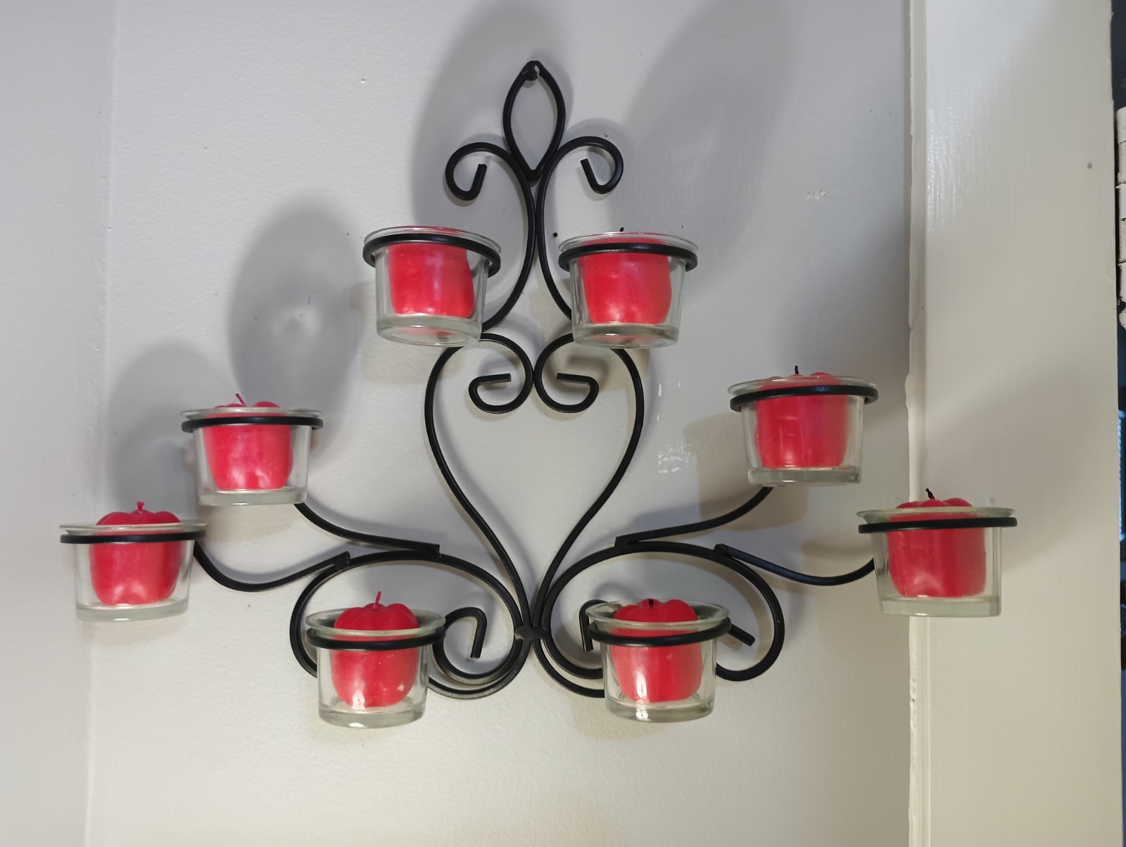 Multi Candle Wall Sconce, Scrollwork With Red Apple Candles