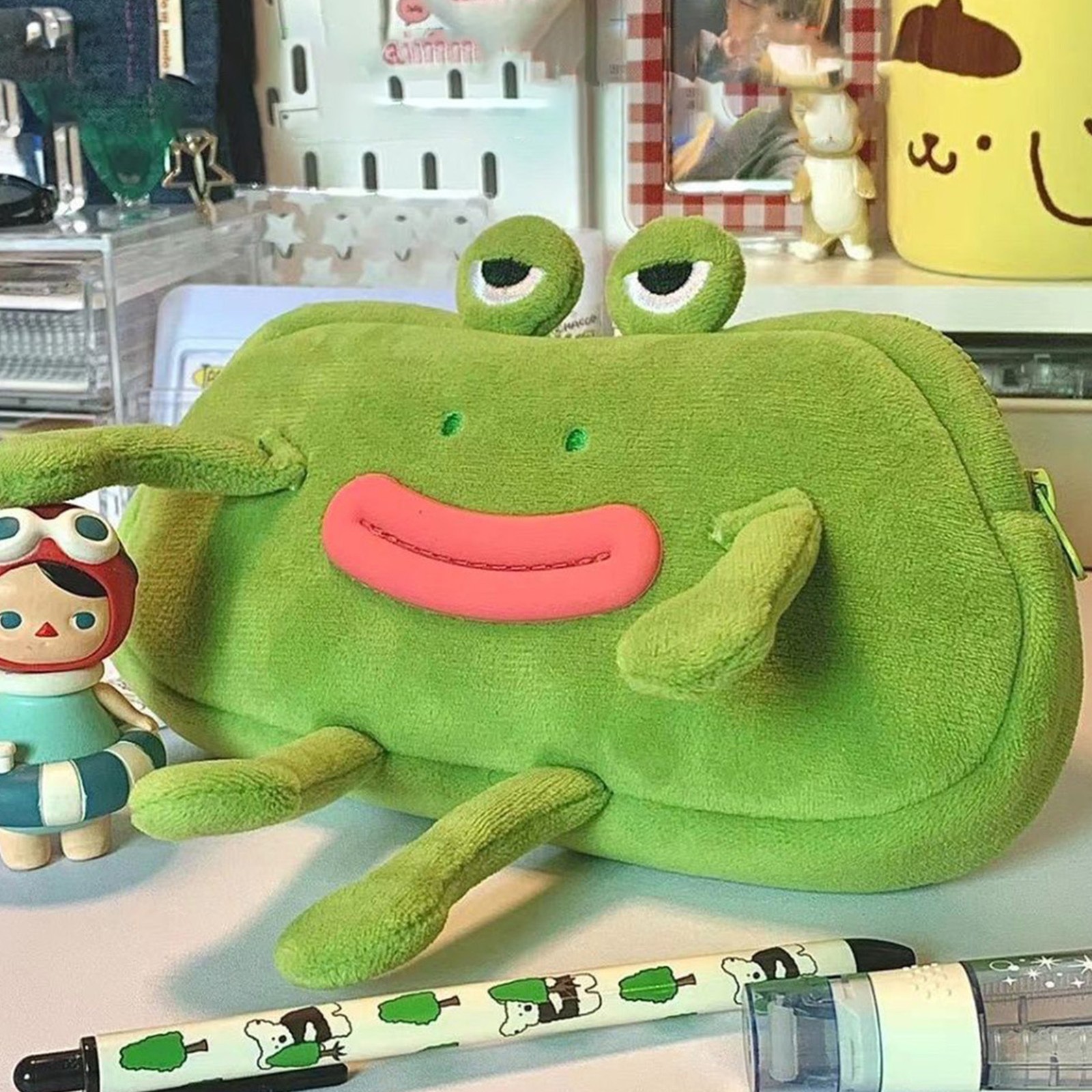 Big Mouth Cute Frog Pencil Pouch Funny Large Plush Animal Stationery Pouch 
