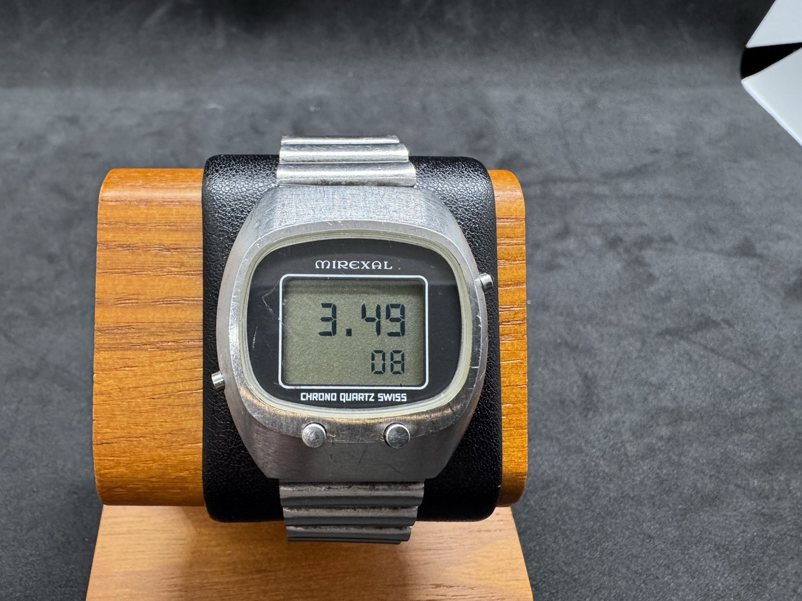 Vintage Swiss Digital Chronograph Watch Mirexal Mondaine LCD Steel 1970s