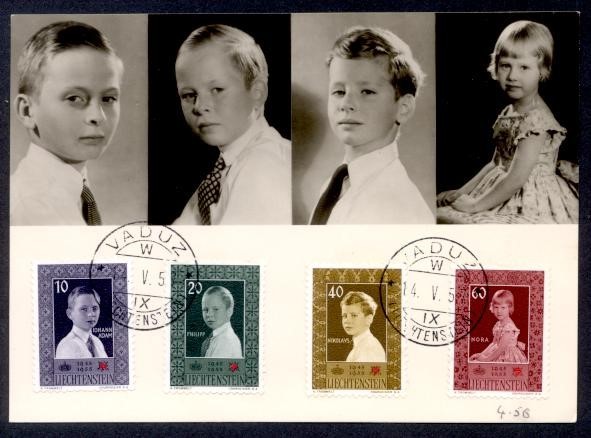 LIECHTENSTEIN #293-296 1955 PORTRAITS MAXI CARD