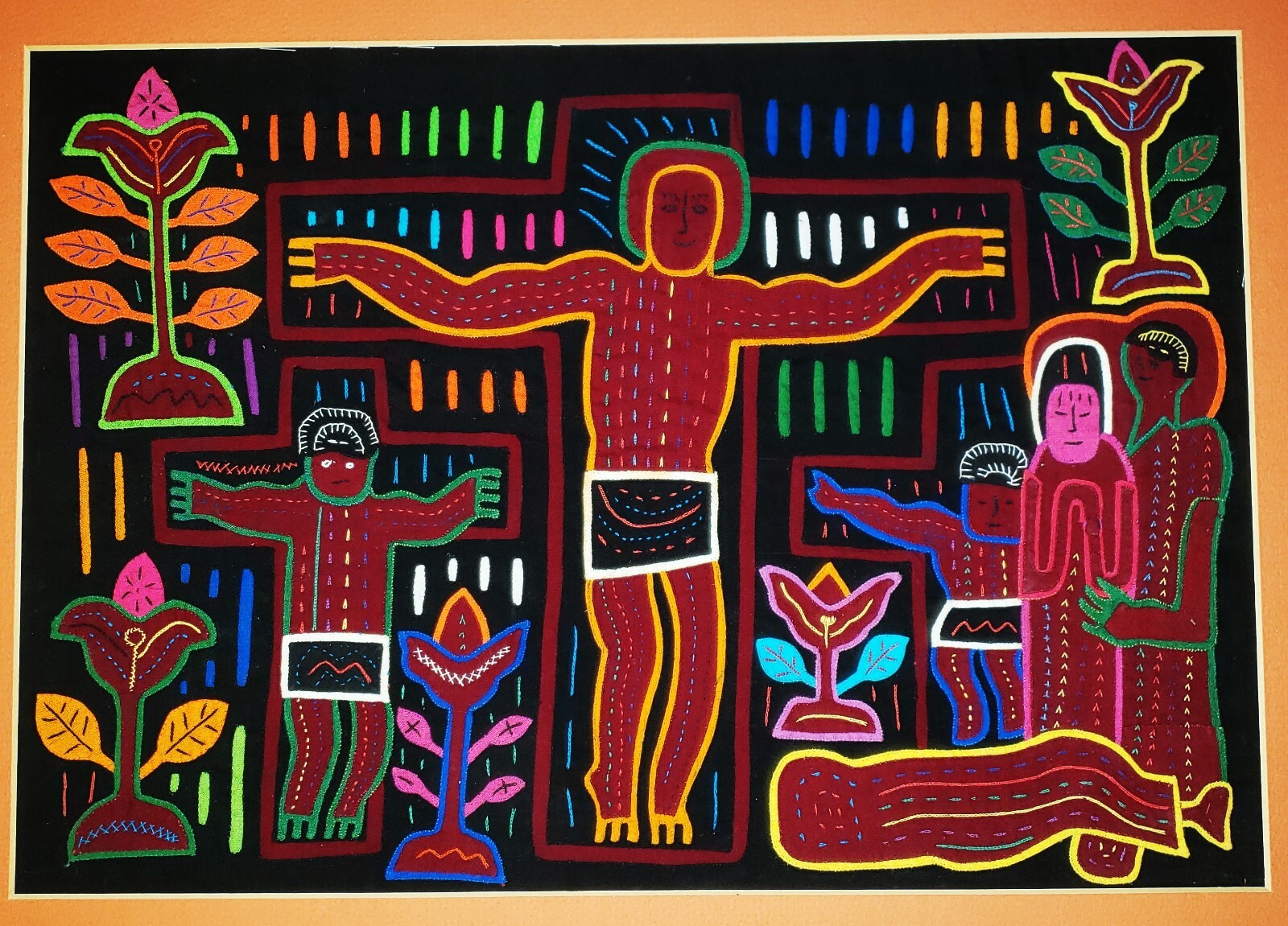 Vintage MOLA Kuna Indian Textile Art San Blas Islands Panama CHRIST CRUCIFIXION