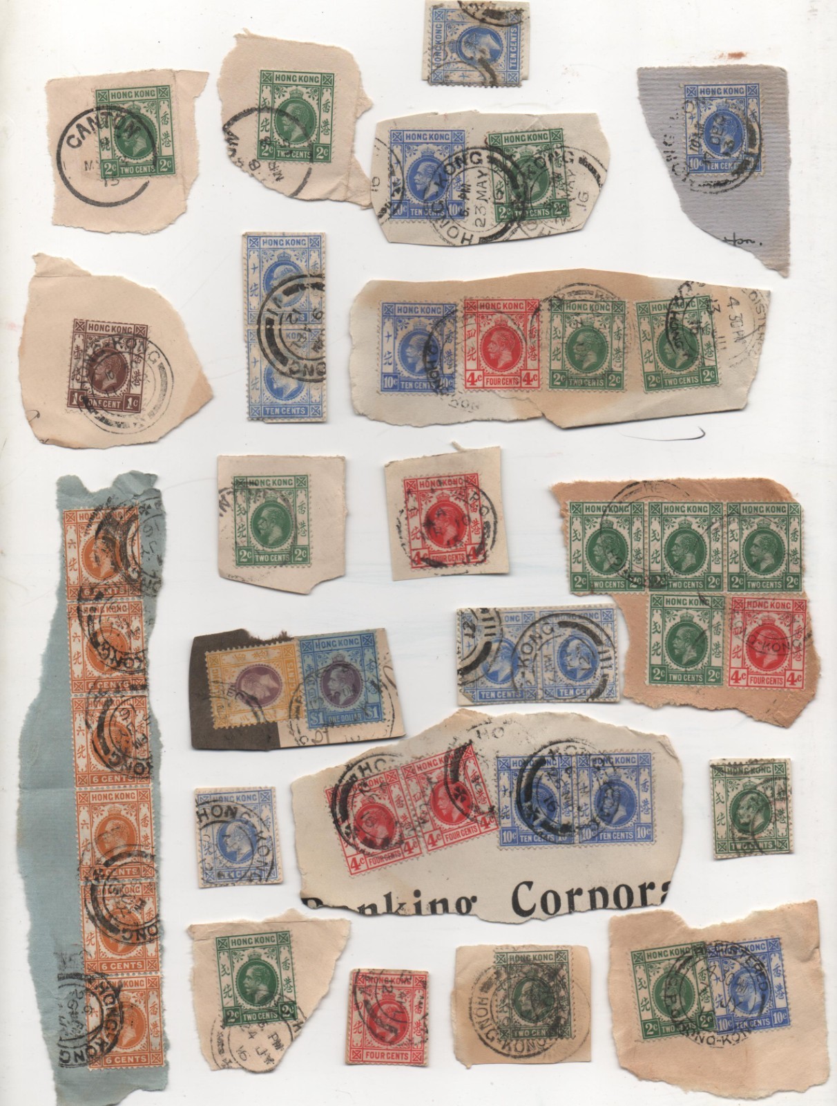LOT Hong Kong-British Post circa 1916 Postage w Rare 30c & $1 Dollar Stamps Bn76