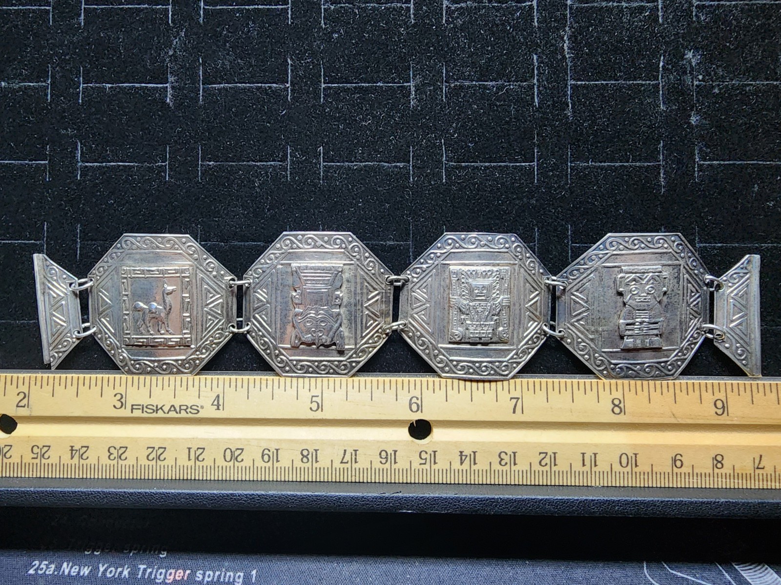 Vintage Sterling Silver Bracelet Mayan Aztec Design Marked/Tested+