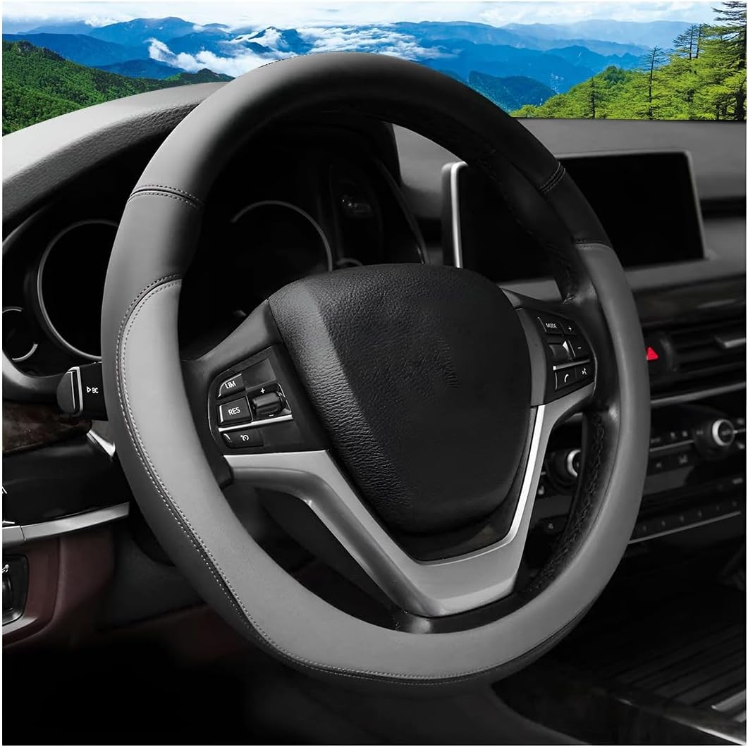 Car Steering Wheel Cover, 14.5"-15" Leather Anti-Slip Sporty Vehicle Steering