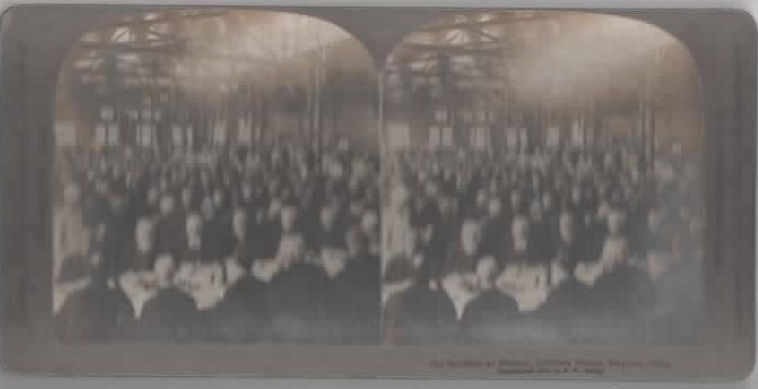 Old Soldiers at Dinner  Dayton Ohio  antique stereoview 1904