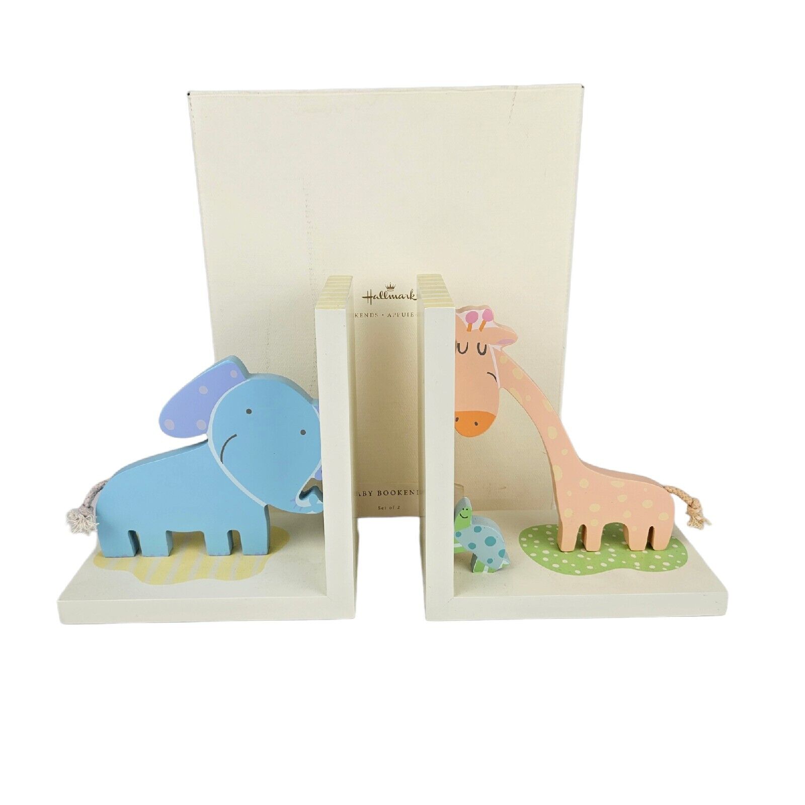 Hallmark Set of 2 Bookends Nursery Baby Decor Safari Zoo Giraffe Elephant