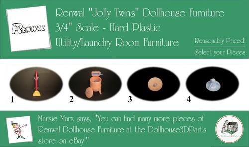 RENWAL Vintage Dollhouse Furniture, 1940s-1950s Style, 3/4” Scale Hard Plastic