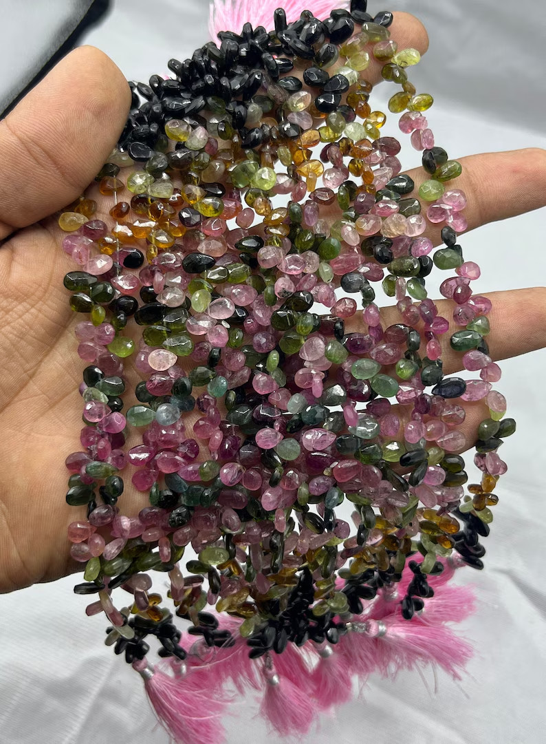 AAA Multi Tourmaline Faceted Pear Shape Beads 3*5MM Multi Color Tourmaline 8INCH