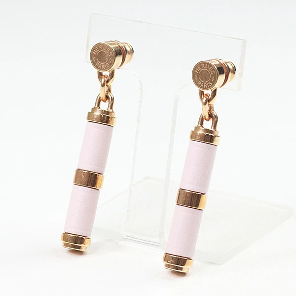 HERMES Earrings Charniere Gold Veau Swift Mauve Pale Rose Gold Hardware Used