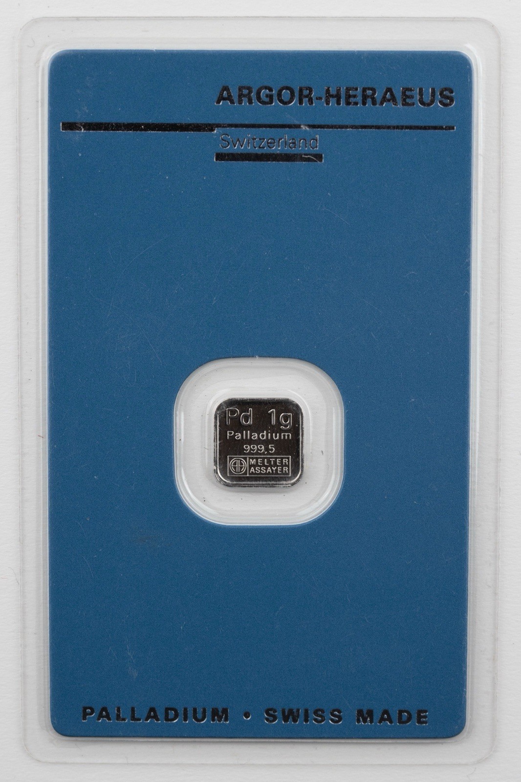 Switzerland 1 gram 0.9995 Palladium Bar Sealed Argor Heraeus Refinery - 1077B