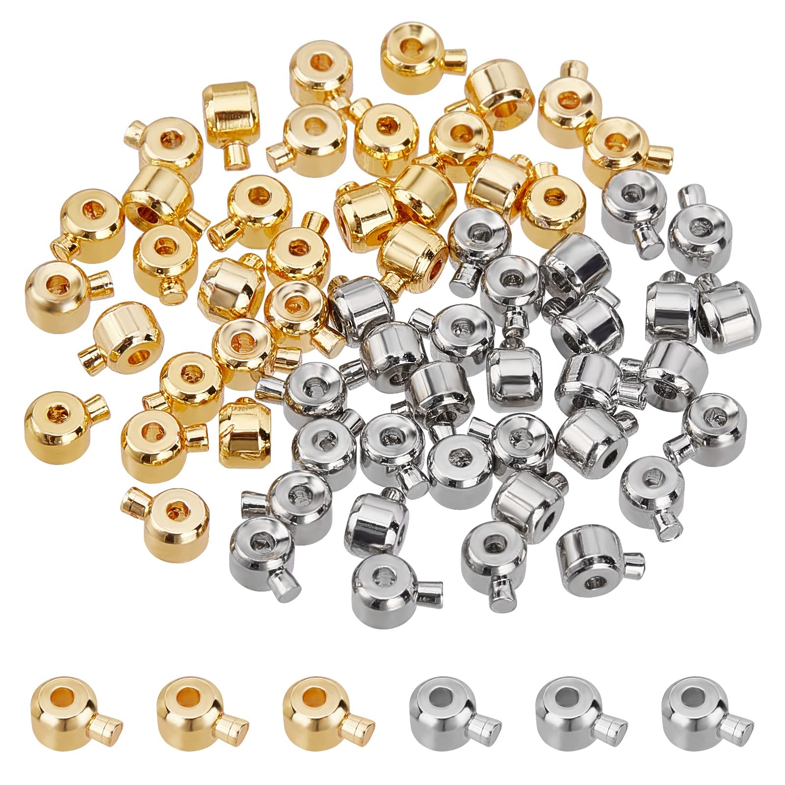 arricraft 60 Pcs Brass Crimp Beads, Loose 4.5x3.5x3mm, 60 Pcs-Gold & Silver 
