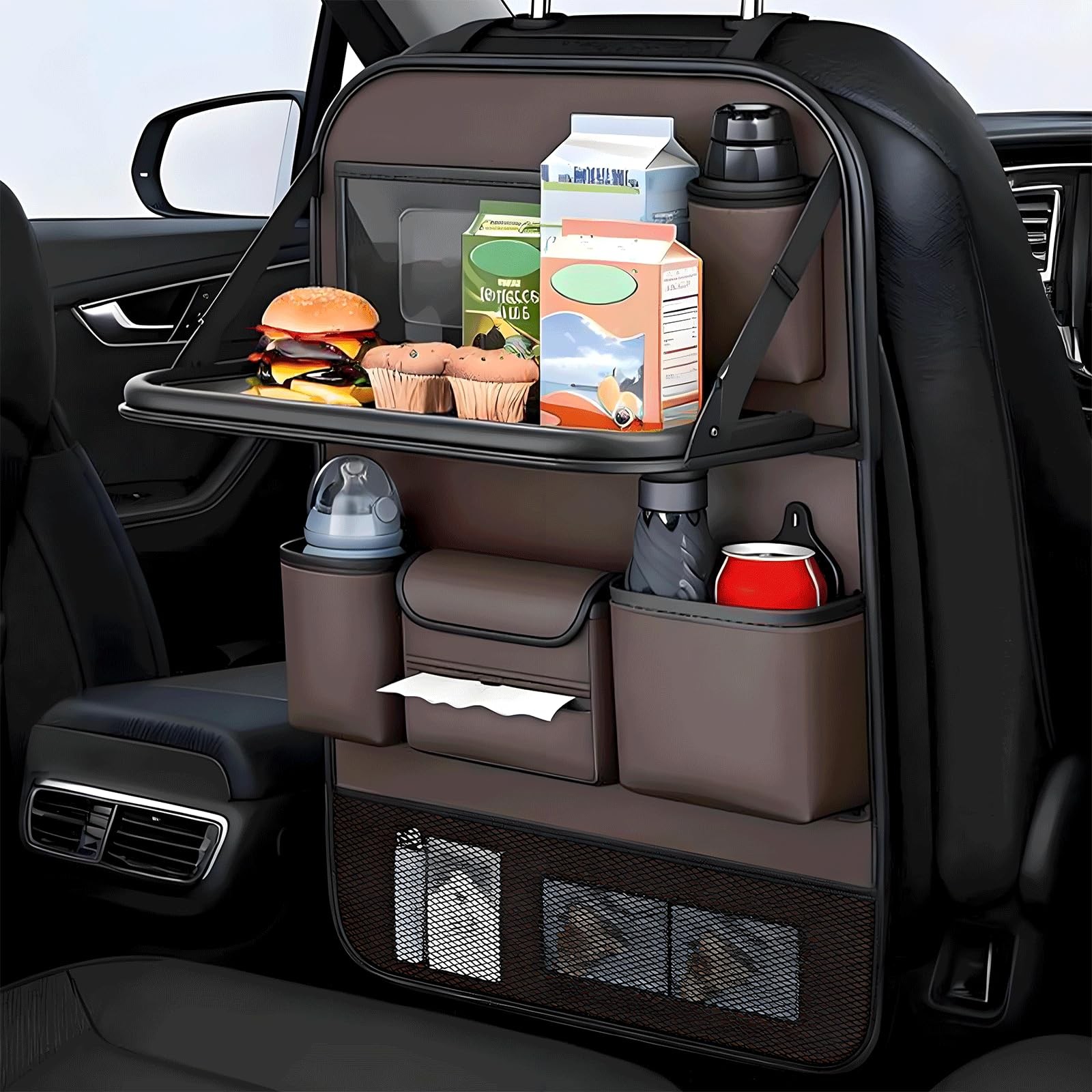 Universal Car Backseat Organizer with Table Tray & Touchscreen Holder