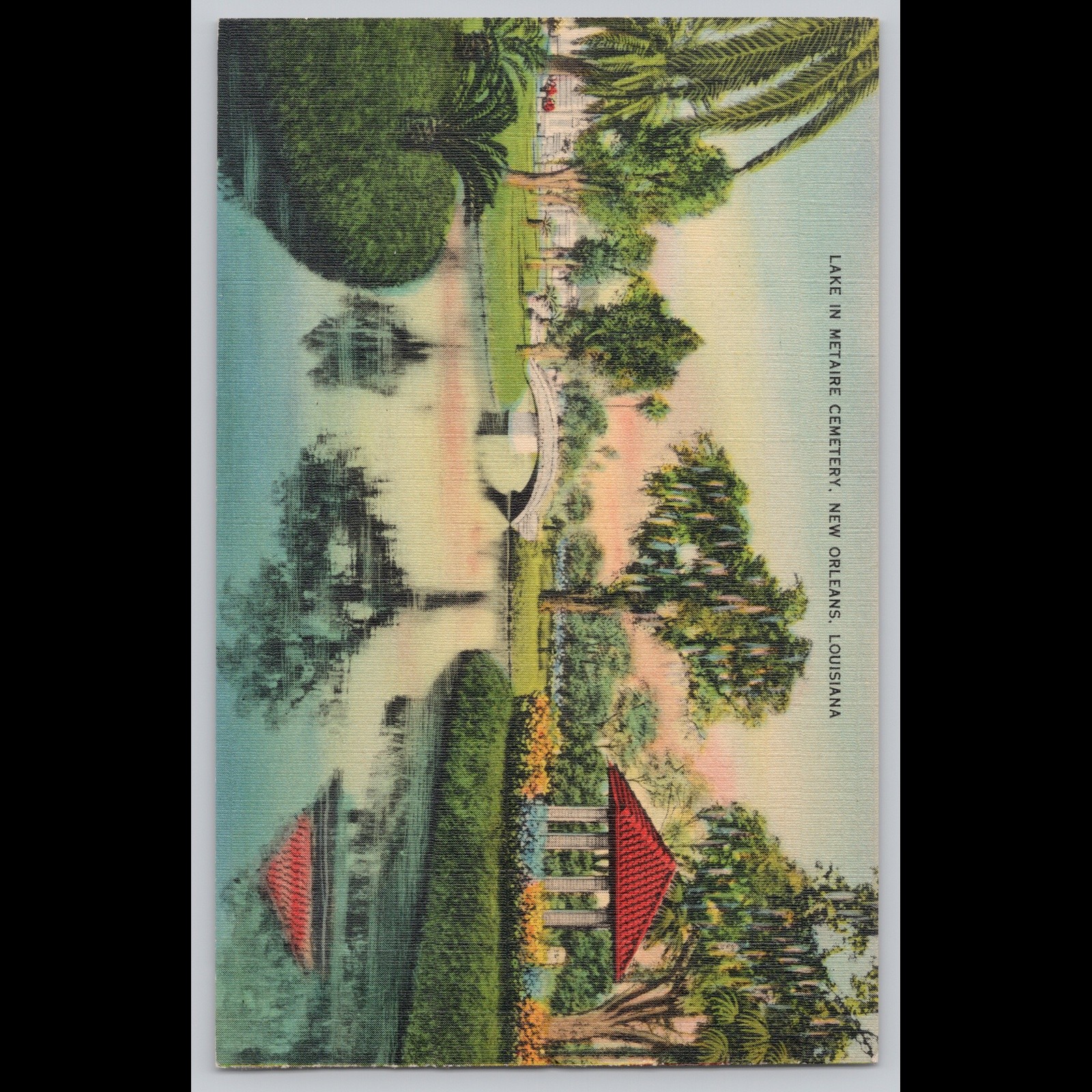 Antique Postcard Lake in Metairie Cemetery New Orleans Louisiana