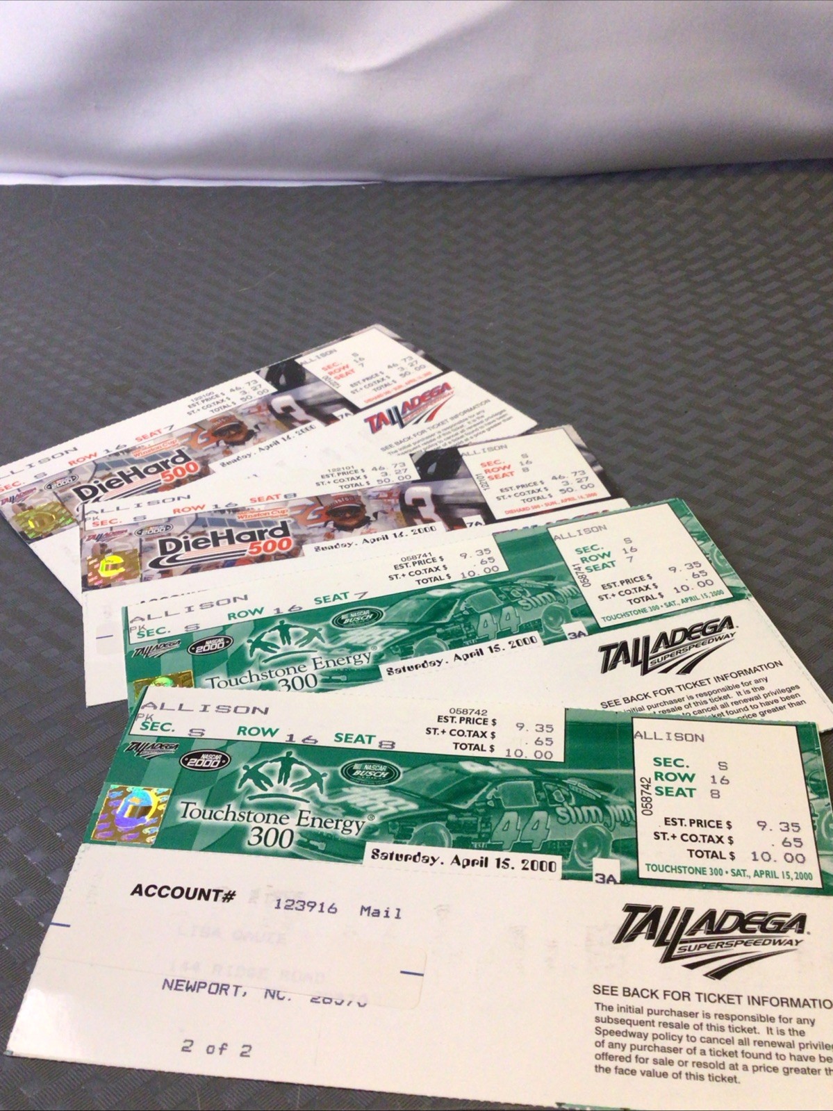 SET OF 4 TALLEDEGA SUPER SPEEDWAY TICKETS APRIL, 2000