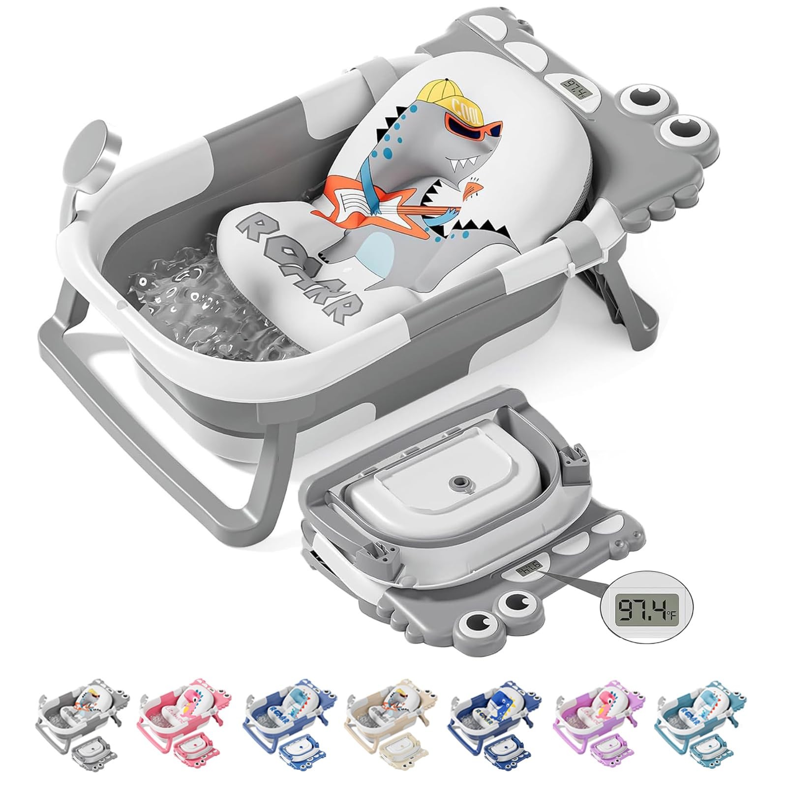 Collapsible Baby Bathtub, Baby Bath Tub with Soft Cushion & Real-Time Thermom...