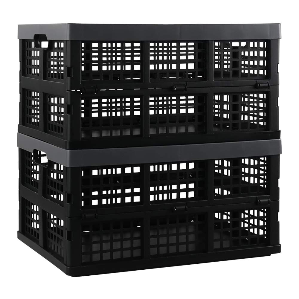 2 PCS 34 Quart Stackable Plastic Collapsible Milk Crate Storage Box Organizer