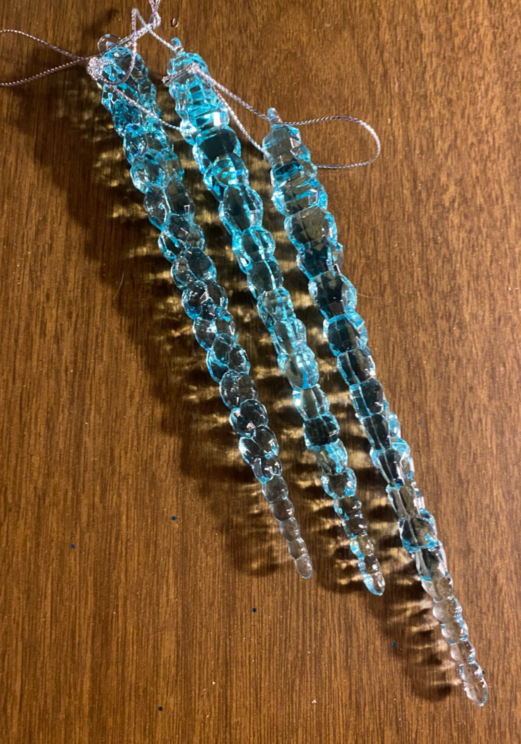 3 Blue Lucite Icicle Finial Christmas Ornaments 7"