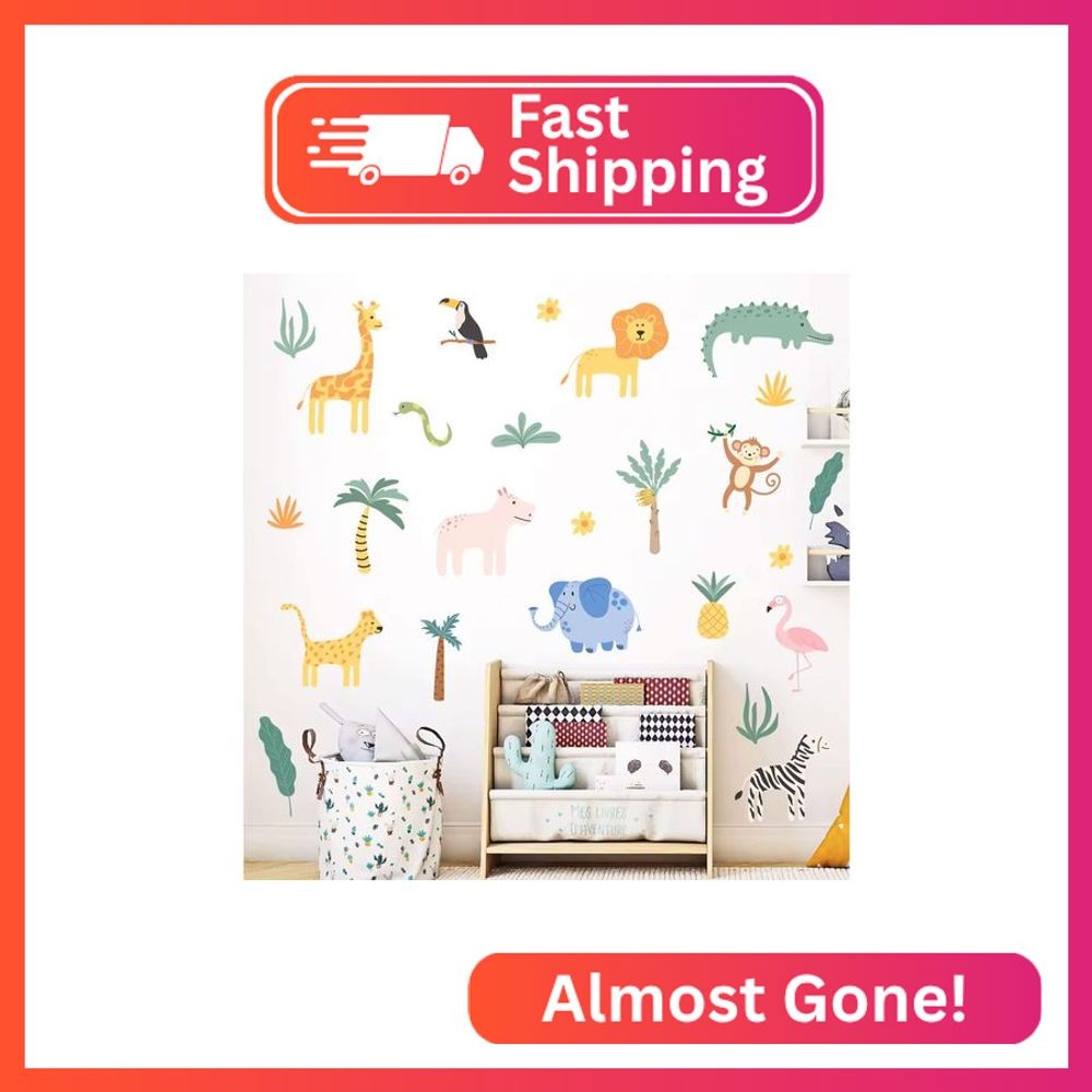 4 Sheets Animals Wall Decals Elephant Monkey Lion Crocodile Bird Zebra Giraffe S