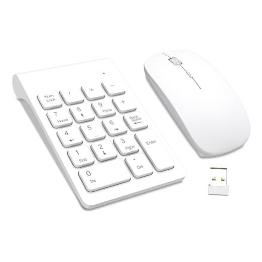  Wireless Numeric Keypad, Mini 2.4G 18 Keys Number Pad, Portable Silent White