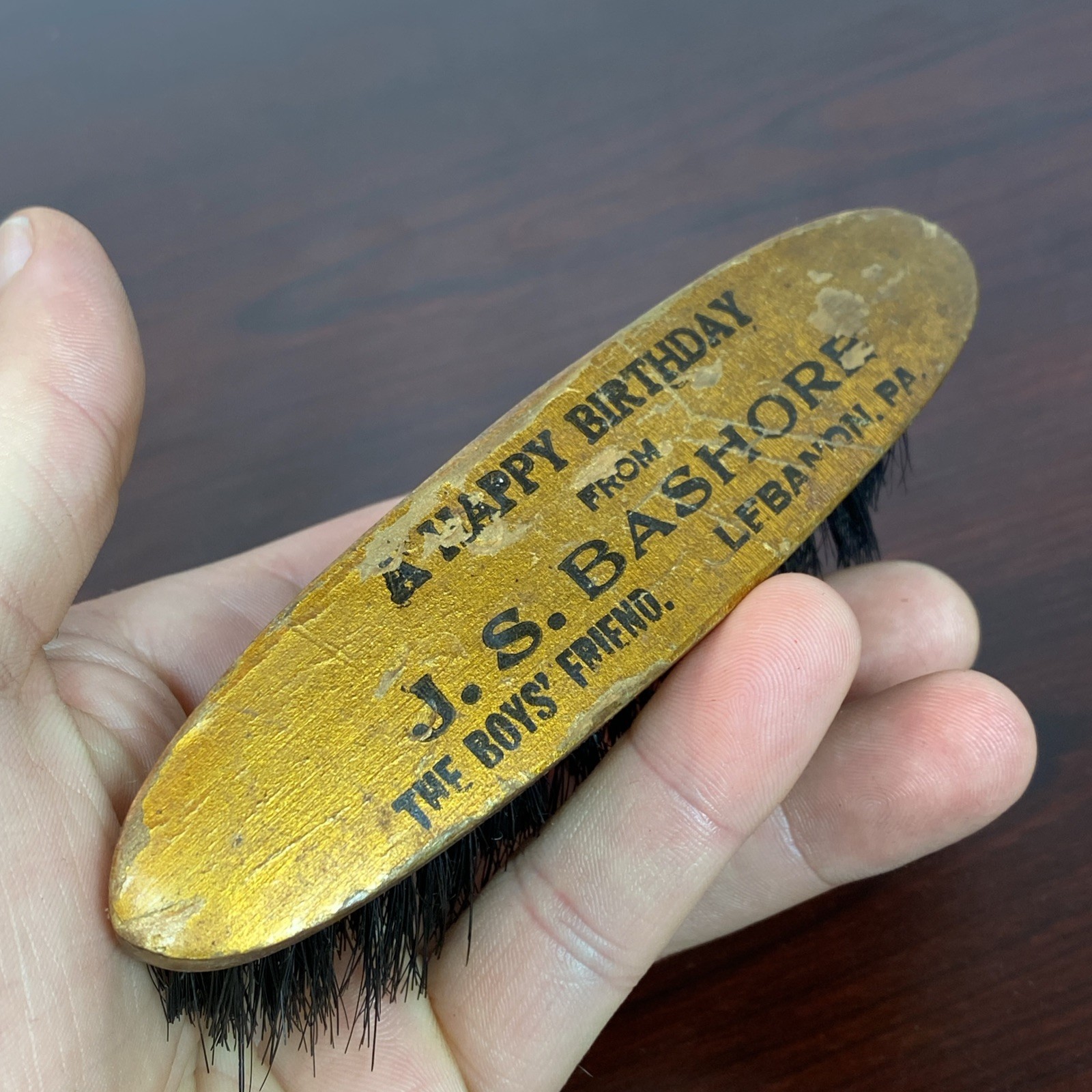 Old JS BASHORE VTG ADVERTISING BRUSH LEBANON PA HAPPY BIRTHDAY THE BOYS FRIEND