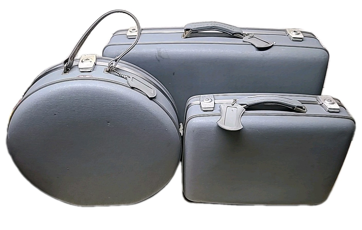 VTG American Tourister TRI-TAPER Gray Hard Vinyl Shell Suitcase Set Luggage READ