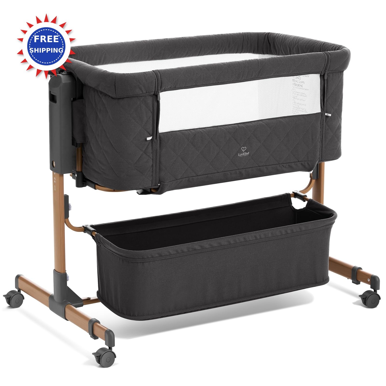 Baby Bassinet Rocking 6 Height Adjustable Bedside Sleeper Storage Basket Comfy