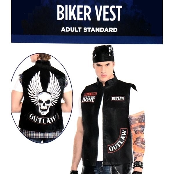 Amscan Biker Vest Adult Outlaw/Halloween Costume (Adult Standard up to Size 44)