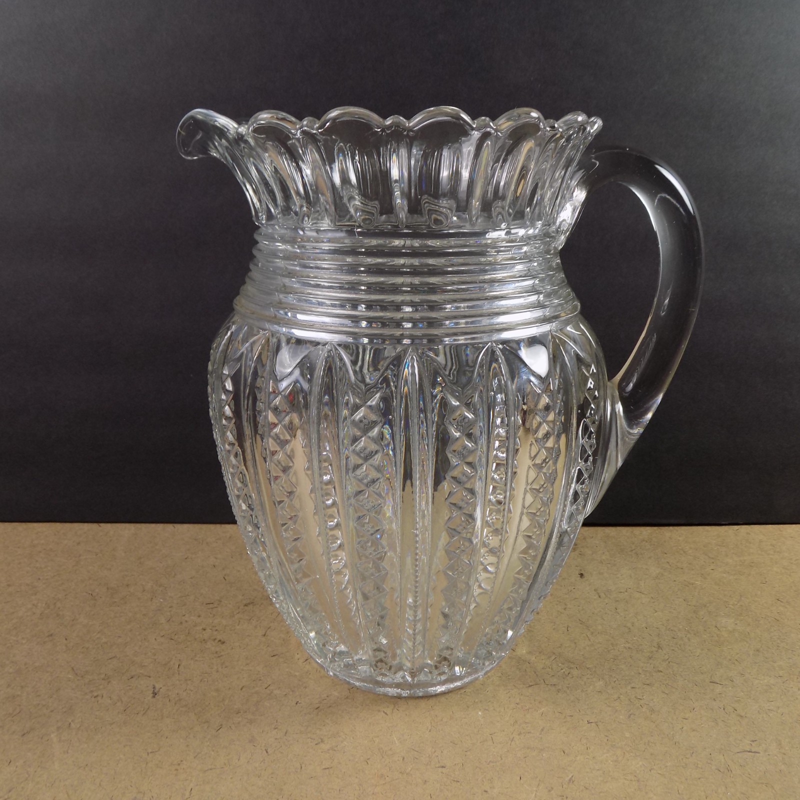 Duncan & Miller Mardi Gras Water Pitcher 8.25" Tall VGC EAPG Pressed Glass