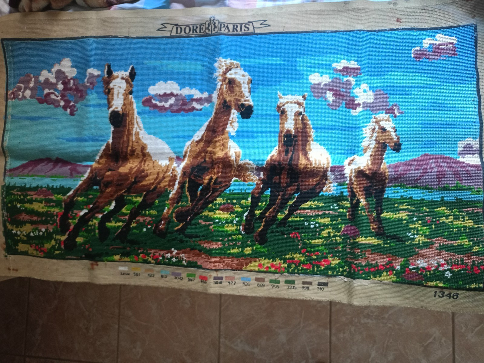 vintage french handmade tapestry- vintage- handmade- antiques