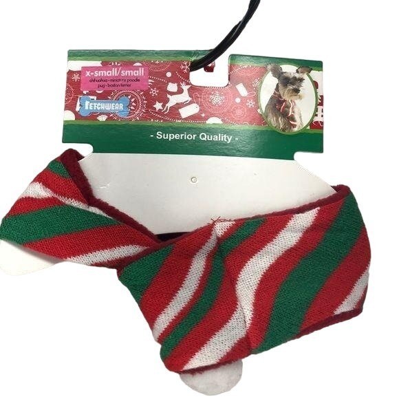 Fetchwear Holiday Knitted Stripe Scarf For Dogs X-Small/Small  Red & Green Festi