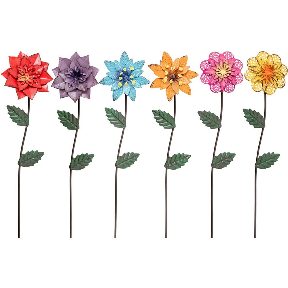 Garden Decor for Outside, 6 Pack Flower Garden Stakes Outdoor Decor Metal Sha...