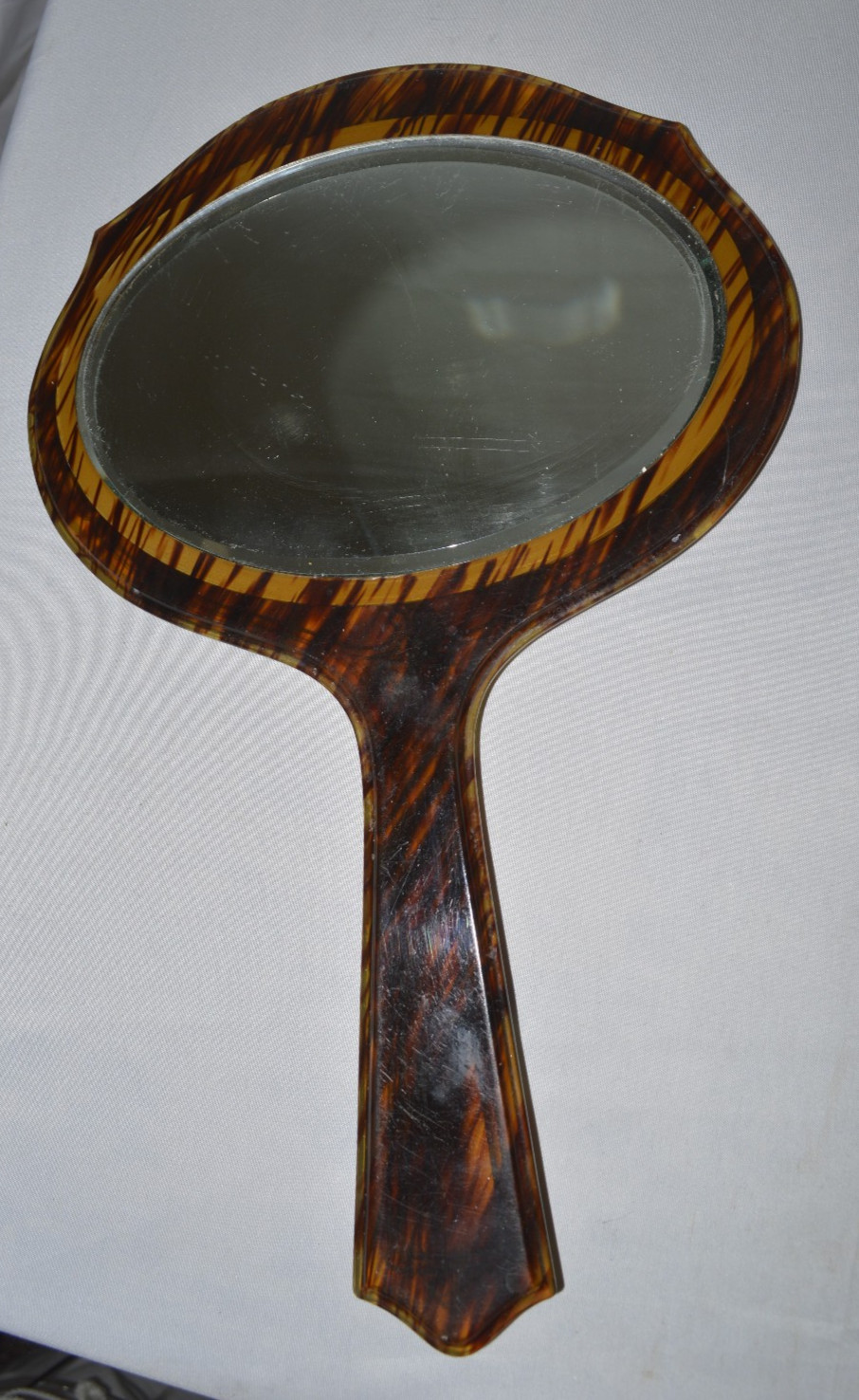 Vintage Faux Tortoise Shell Hand Mirror with Beveled Mirror