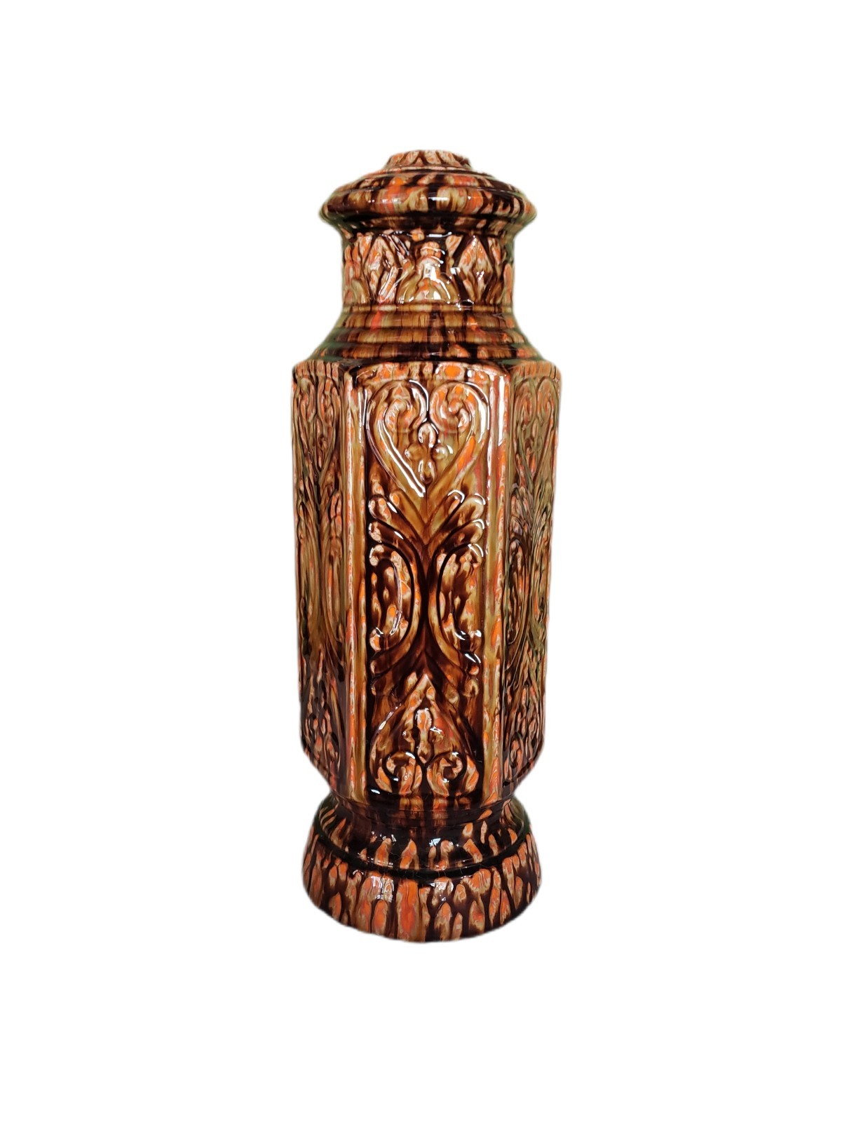Tall Vintage 60s 70s Lamp Base Glazed Brown Orange BASE ONLY
